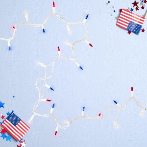 Northlight Mini Christmas Light Set - Red White and Blue - 10' White Wire - 50ct - 1 of 4
