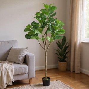 5FT Artificial Tree, Lifelike Fake Plant for Home & Office Decor, No Maintenance Fade-Resistant with Pot, Perfect for Indoor and Outdoor Use - 1 of 4