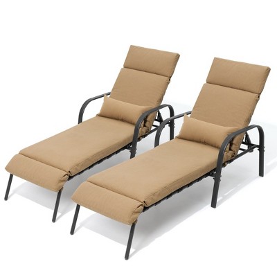 Crestlive Products Chaise Lounge Chair Outdoor with Cushion & Pillow Adjustable 5 Position Pool Recliner