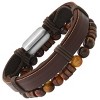 Steeltime Men's brown leather/stainless steel and wood/tiger eye 2pc set bracelets - 2 of 4