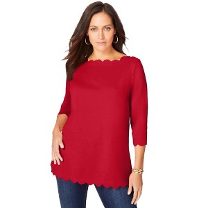 Jessica London Women's Plus Size Scallop Boatneck Tunic - 1 of 4
