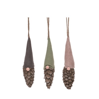 Transpac Resin Gnome Pinecone Ornament Set of 3 Christmas Home Decorations