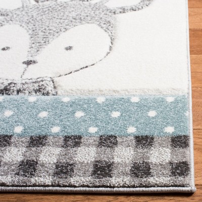 Ivory and Gray Square Synthetic Kids Rug, 80 in