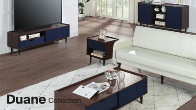Duane Dark Brown and Navy Blue Ribbed TV Stand with Cabinet