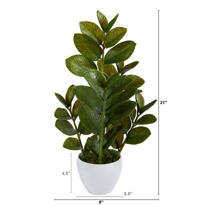 22-Inch Green Plastic Faux Potted Plant with White Planter