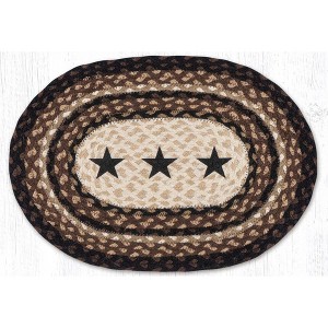 Earth Rugs Black Stars Oval Placemat 13"x19" Hand-Braided Jute Rustic Farmhouse Lodge Dining Table Accent Mat - 1 of 3