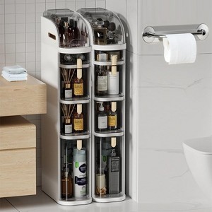 4-Tier Narrow Bathroom Storage Cabinet, Slim Rolling Storage Organizer with Drawers, Wheels,Toilet Paper Holder for Small Spaces - 1 of 4