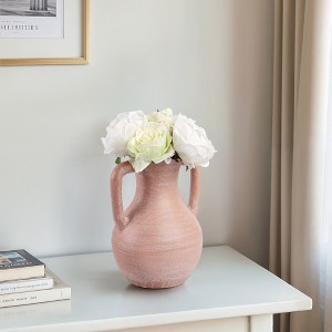 Terracotta Pottery Vase with Handles - Handmade Rustic Aged Look - Vase for Living Room, Bedroom & Office - Vintage Farmhouse Home Decor - 1 of 4
