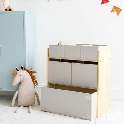 Gray Multi-Bin Toy Organizer with Recycled Fabric Storage