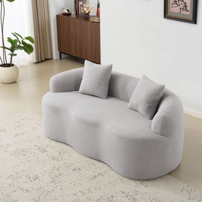 Loveseat High-Density Sponge Curved Round-Armrest Compression Sofa with 2 Pillows, Cream Color, No Assembly, Ideal for Small Spaces