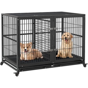 Heavy Duty Dog Crate, 48 Inch Dog Crate with Double Door, 360° Lockable Wheels and Removable Tray - 1 of 4