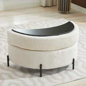 Hrinhom 32.7" W Half Moon Storage Ottoman,Modern Corduroy Footstool with Metal Legs - 1 of 4