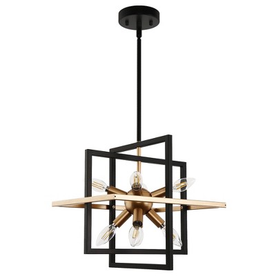 YANSUN 8-Light Black and Gold Modern Geometric Chandeliers, Industrial Adjustable Hanging Sputnik Pendant Light Gold
