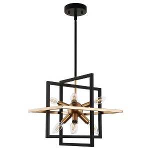 YANSUN 8-Light Black and Gold Modern Geometric Chandeliers, Industrial Adjustable Hanging Sputnik Pendant Light Gold - 1 of 1