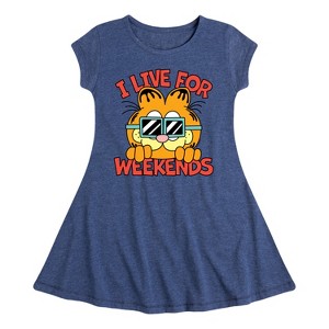 Girls' - Garfield - I Live For Weekends Fit & Flair Cap Sleeve Dress - 1 of 3