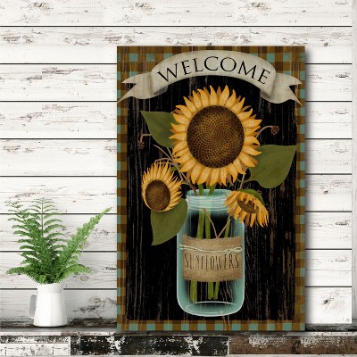 Sunflower Mason Jar Rustic Mixed Media Canvas Art 18x26