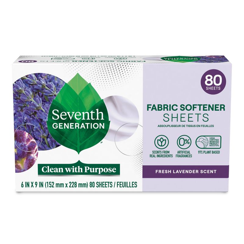 Seventh Generation Fabric Softener Sheets Fresh Lavender Scent - 80ct, 2 of 7