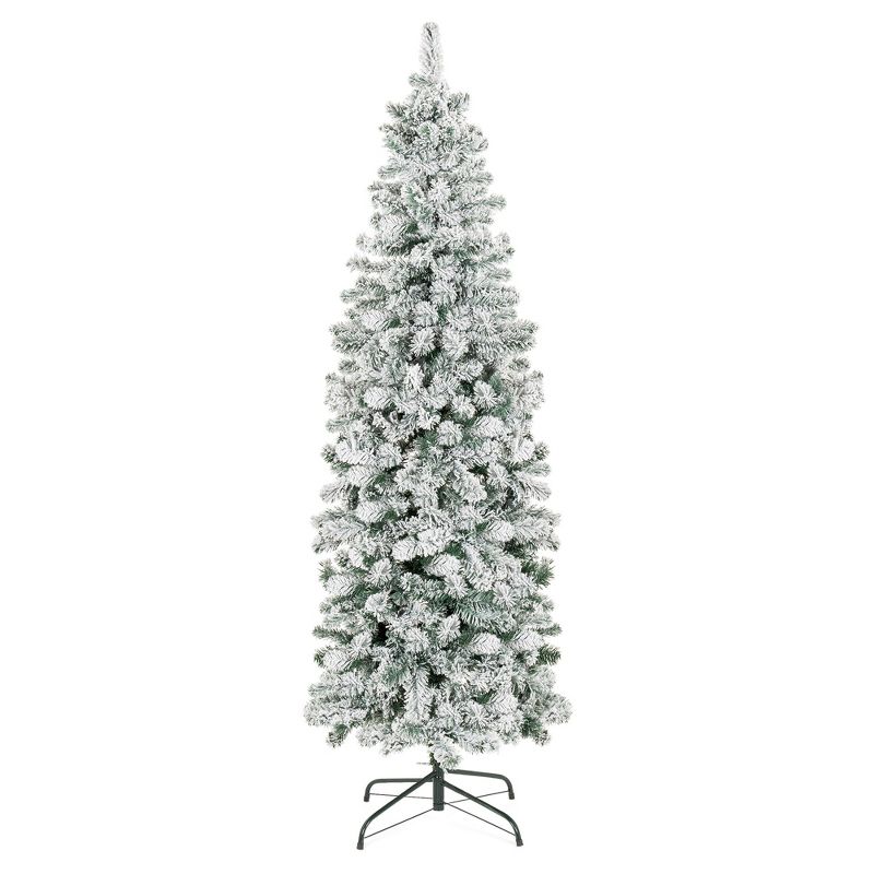 Best Choice Products Snow Flocked Artificial Pencil Christmas Tree Holiday Decoration w/ Metal Stand, 1 of 13