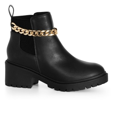 Women's Wide Fit Amelia Chain Ankle Boot - Black | Evans : Target