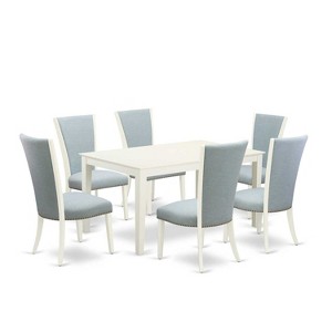 HomeStock 7-Piece Linen White Finish Solid Wood Top Dining Table with 6 Parson-Chairs - 1 of 4