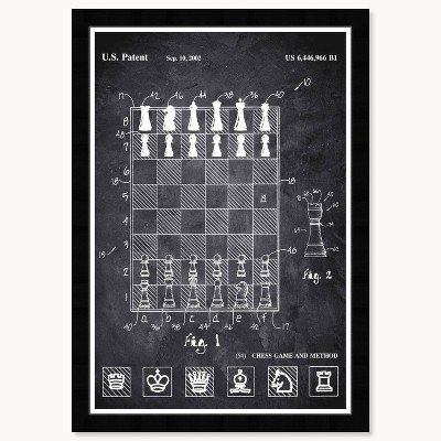 Black and White Chess Game Chalkboard Framed Canvas Print