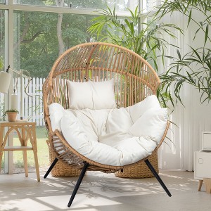 Celebalcony Wicker Egg Chair - Rattan Patio Chair with Cushion, Indoor-Outdoor Lounge Egg Basket Seat for Living Room,Bedroom,Patio,Backyard - 1 of 4