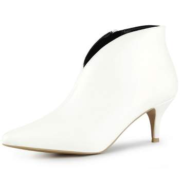 Allegra K Women's Pointed Toe Zip Chunky Heels Ankle Boots White 7 : Target