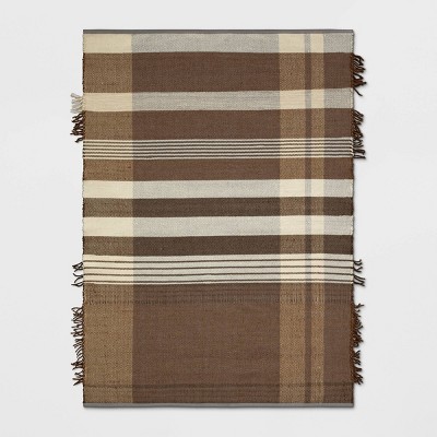 Photo 1 of 5'X7' Plaid Fringe Cognac Rug Brown - Threshold™