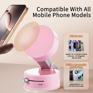Vacuum Magnetic Phone Holder, Foldable & Portable Stand with Strong Suction Cup for Car, Home & Office Pink - 1 of 4