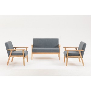 Solid Wood Loveseat and 2 Chairs Set with Full Foam Seats for Living Room - 1 of 4