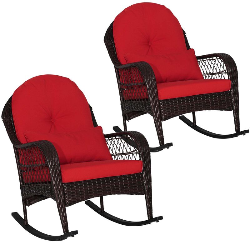 Costway 2PCS Patio Wicker Rocking Chair W/Seat Back Cushions & Lumbar Pillow Balcony, 2 of 10