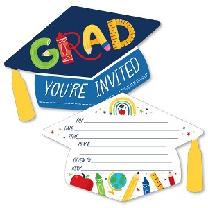 Big Dot of Happiness Elementary Grad - Shaped Fill-In Invitations - Kids Graduation Party Invitation Cards with Envelopes - Set of 12 - 1 of 4