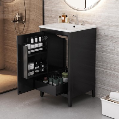 KWPZQEB 20" Bathroom Vanity with Ceramic Basin, Undermount Vanity Sink Cabinet with Adjustable Shelves and Drawer, Storage Cabinet for Bathroom