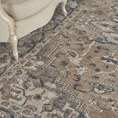 Handmade Round Beige/Grey Synthetic Stain-Resistant Area Rug
