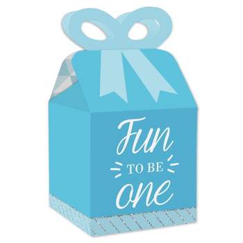 Big Dot of Happiness 1st Birthday Boy - Fun to be One - Square Favor Gift Boxes - First Birthday Party Bow Boxes - Set of 12