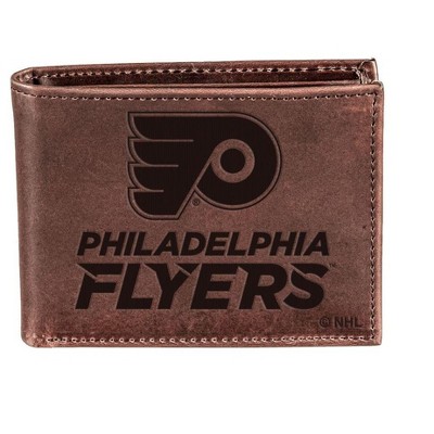 Evergreen NHL Philadelphia Flyers Brown Leather Bifold Wallet Officially Licensed with Gift Box