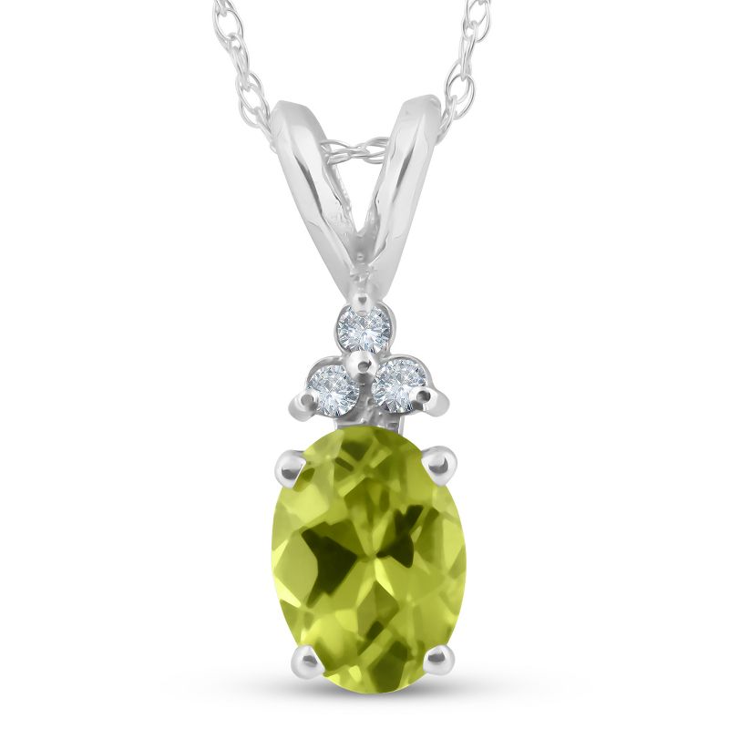 Pompeii3 5/8ct Oval Peridot & Diamond Solitaire Pendant 14K White Gold With 18" Chain, 1 of 5