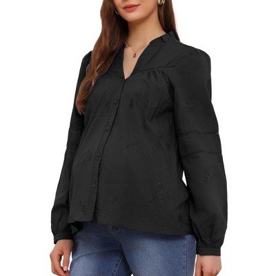 INSPIRE CHIC Women's Maternity Button Down Shirts Long Sleeve Jacquard Cotton Prenancy Semi Sheer Blouse Work Office