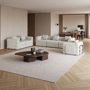 6-Seater Chenille Fabric Folding Convertible Sofa with Side Storage & Cushions - 1 of 4