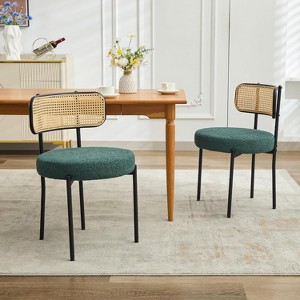 DYHOME Dining Chairs, Dining Room Chairs Set of 2 with Rattan Cane Back, Upholstered Modern Boucle Dining Chairs with Black Metal Legs - 1 of 4