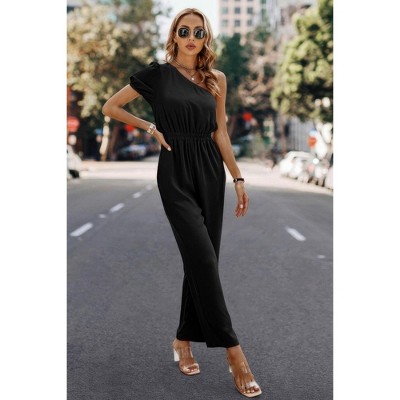 I AM A FASHION JUNKY Plain One Shoulder High Waist Fit Jumpsuit