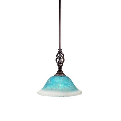 Toltec Lighting Elegante 1 - Light Pendant in  Dark Granite with 10" Teal Crystal Shade