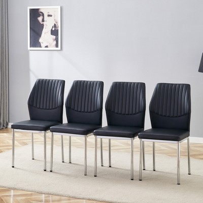 Vynxaria Luxury Simple Chair Set - 6 White PU High Resilience Dining Chairs with Silver Metal Legs
