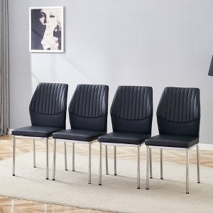 Vynxaria Luxury Simple Chair Set - 6 White PU High Resilience Dining Chairs with Silver Metal Legs - 1 of 4