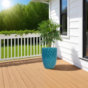 Wooakway 17" Dia Outdoor Indoor Ceramic Planter Pot Decorative Planter with Drainage Hole Patio Flower Pot - 1 of 4