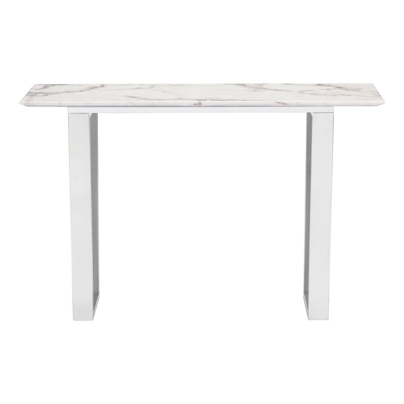 Modern Rectangular Faux Marble Console Table - Stone, Brushed Stainless Steel - Zm Home, 5 of 11