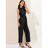 Allegra K Women's Button Down Collared Wide Leg Tie-Waist Sleeveless Cargo Jumpsuits - 3 of 4