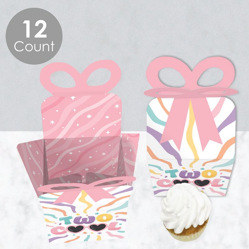 Big Dot of Happiness Two Cool - Girl - Square Favor Gift Boxes - Pastel 2nd Birthday Party Bow Boxes - Set of 12, 3 of 9