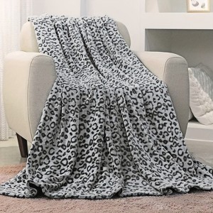 Ultra Soft Flannel Leopard Print Throw Blanket Lightweight,Gray and White. - 1 of 4