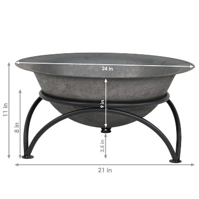 23.5" Dark Gray Cast Iron Wood-Burning Fire Pit Bowl with Stand